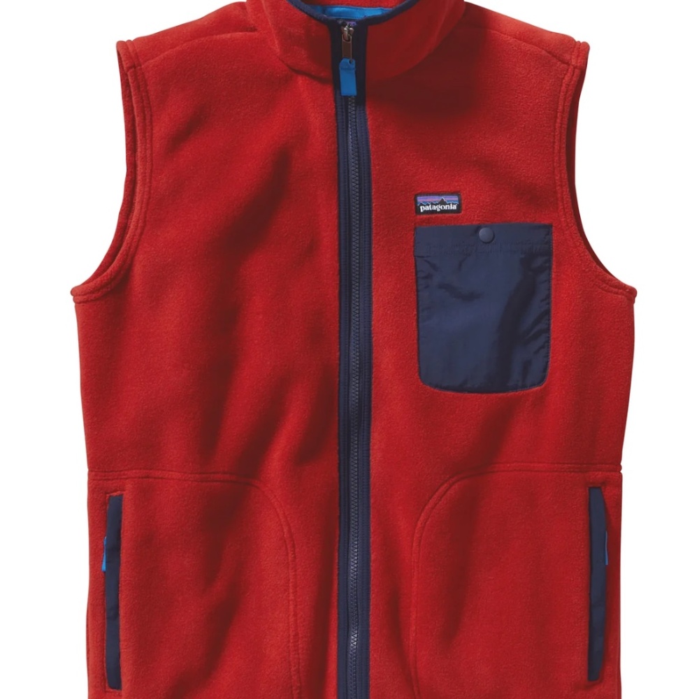 Patagonia Mens Synchilla Fleece Karstens Vest Red Navy Full Zip Snap Pocket SM
